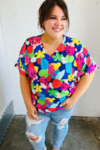 Load image into Gallery viewer, Navy &amp; Magenta Tropical Print Woven Top