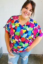 Load image into Gallery viewer, Navy &amp; Magenta Tropical Print Woven Top