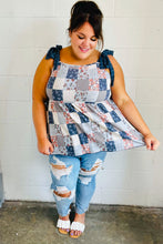 Load image into Gallery viewer, Denim Patchwork Babydoll Shoulder Tie Top
