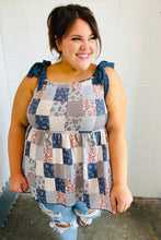 Load image into Gallery viewer, Denim Patchwork Babydoll Shoulder Tie Top
