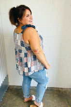 Load image into Gallery viewer, Denim Patchwork Babydoll Shoulder Tie Top
