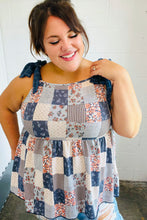 Load image into Gallery viewer, Denim Patchwork Babydoll Shoulder Tie Top