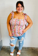 Load image into Gallery viewer, Ivory &amp; Fuchsia Floral Smocked Shoulder Tie Top