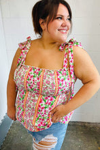 Load image into Gallery viewer, Ivory &amp; Fuchsia Floral Smocked Shoulder Tie Top