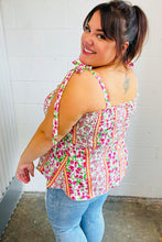 Load image into Gallery viewer, Ivory &amp; Fuchsia Floral Smocked Shoulder Tie Top