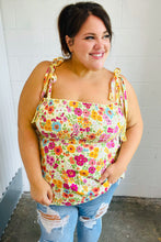 Load image into Gallery viewer, Daffodil Floral Smocked Shoulder Tie Top