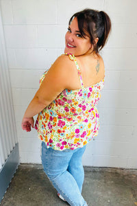 Daffodil Floral Smocked Shoulder Tie Top
