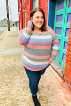 Load image into Gallery viewer, Feeling Bold Blue/Olive Textured Vintage Stripe Top