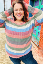Load image into Gallery viewer, Feeling Bold Blue/Olive Textured Vintage Stripe Top