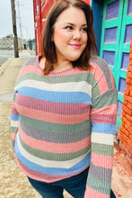 Load image into Gallery viewer, Feeling Bold Blue/Olive Textured Vintage Stripe Top