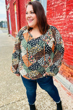 Load image into Gallery viewer, Get To Know You Black/Olive Floral Patchwork Keyhole Tie Top
