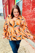 Load image into Gallery viewer, In My Thoughts Rust Abstract V Neck Peplum Top