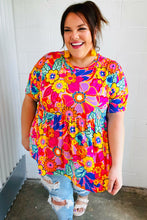 Load image into Gallery viewer, Vibrant Multicolor Drop Shoulder Floral Babydoll Top