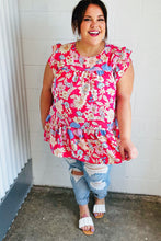Load image into Gallery viewer, Fuchsia Floral Yoke Flutter Sleeve Keyhole Back Top
