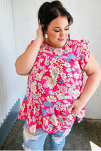 Load image into Gallery viewer, Fuchsia Floral Yoke Flutter Sleeve Keyhole Back Top