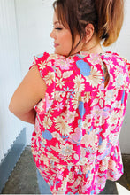 Load image into Gallery viewer, Fuchsia Floral Yoke Flutter Sleeve Keyhole Back Top