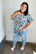 Load image into Gallery viewer, Blue &amp; Orange Retro Floral V Neck Top