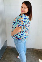 Load image into Gallery viewer, Blue &amp; Orange Retro Floral V Neck Top
