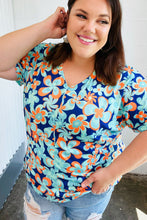 Load image into Gallery viewer, Blue &amp; Orange Retro Floral V Neck Top