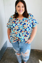 Load image into Gallery viewer, Blue &amp; Orange Retro Floral V Neck Top