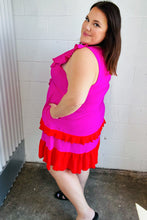 Load image into Gallery viewer, Fuchsia Ruffle V Neck Crepe Tiered Midi Dress