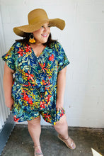 Load image into Gallery viewer, Navy Tropical Floral Surplice Romper