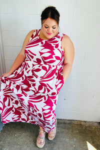 Magenta & White Floral Fit and Flare Sleeveless Maxi Dress