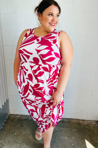 Magenta & White Floral Fit and Flare Sleeveless Maxi Dress