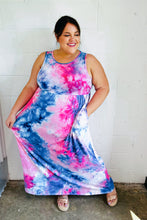 Load image into Gallery viewer, Pink &amp; Blue Tie Dye Fit and Flare Sleeveless Maxi Dress