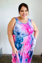 Load image into Gallery viewer, Pink &amp; Blue Tie Dye Fit and Flare Sleeveless Maxi Dress