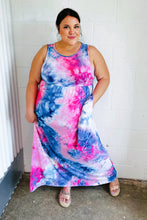 Load image into Gallery viewer, Pink &amp; Blue Tie Dye Fit and Flare Sleeveless Maxi Dress