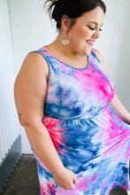 Load image into Gallery viewer, Pink &amp; Blue Tie Dye Fit and Flare Sleeveless Maxi Dress