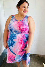 Load image into Gallery viewer, Pink &amp; Blue Tie Dye Fit and Flare Sleeveless Maxi Dress