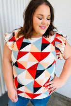 Load image into Gallery viewer, Ivory &amp; Burnt Orange Geo Print Smocked Ruffle Frill Sleeve Top