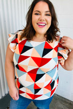 Load image into Gallery viewer, Ivory &amp; Burnt Orange Geo Print Smocked Ruffle Frill Sleeve Top