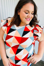 Load image into Gallery viewer, Ivory &amp; Burnt Orange Geo Print Smocked Ruffle Frill Sleeve Top