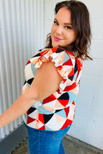 Load image into Gallery viewer, Ivory &amp; Burnt Orange Geo Print Smocked Ruffle Frill Sleeve Top