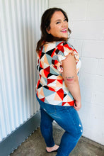 Load image into Gallery viewer, Ivory &amp; Burnt Orange Geo Print Smocked Ruffle Frill Sleeve Top