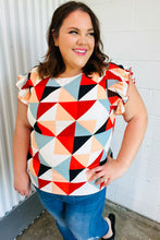Load image into Gallery viewer, Ivory &amp; Burnt Orange Geo Print Smocked Ruffle Frill Sleeve Top