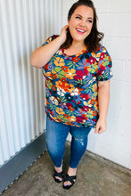 Load image into Gallery viewer, Teal &amp; Maroon Flat Floral Print Top