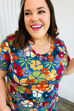 Load image into Gallery viewer, Teal &amp; Maroon Flat Floral Print Top