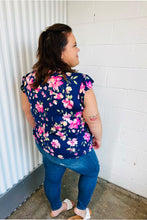 Load image into Gallery viewer, Navy &amp; Pink Floral Print Frilled Short Sleeve Yoke Top