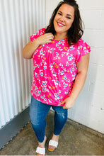 Load image into Gallery viewer, Pink Floral Print Ruffle Short Sleeve Yoke Top