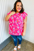 Load image into Gallery viewer, Pink Floral Print Ruffle Short Sleeve Yoke Top