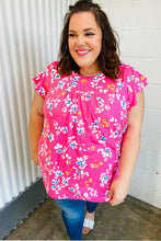 Load image into Gallery viewer, Pink Floral Print Ruffle Short Sleeve Yoke Top