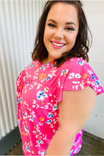 Load image into Gallery viewer, Pink Floral Print Ruffle Short Sleeve Yoke Top