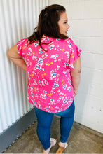 Load image into Gallery viewer, Pink Floral Print Ruffle Short Sleeve Yoke Top
