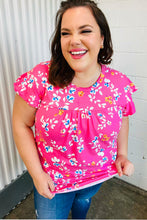 Load image into Gallery viewer, Pink Floral Print Ruffle Short Sleeve Yoke Top