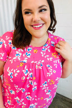 Load image into Gallery viewer, Pink Floral Print Ruffle Short Sleeve Yoke Top