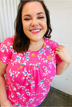 Load image into Gallery viewer, Pink Floral Print Ruffle Short Sleeve Yoke Top